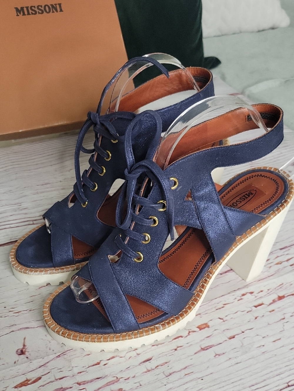 Missoni Navy Blue Suede Lace-Up Women’s Platform Sandals Size 9